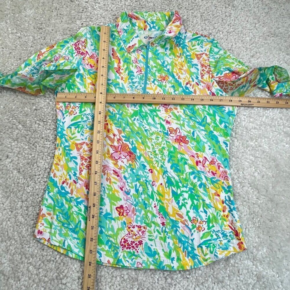 IBKUL 1/4 Zip Mock Neck Top Green Yellow Floral Print - Picture 6 of 6